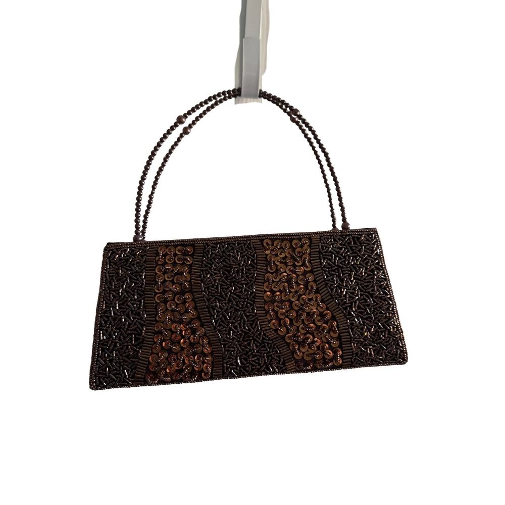 Bijoux Terner Brown Beaded Evening Bag Convertible Strap Clutch Purse
